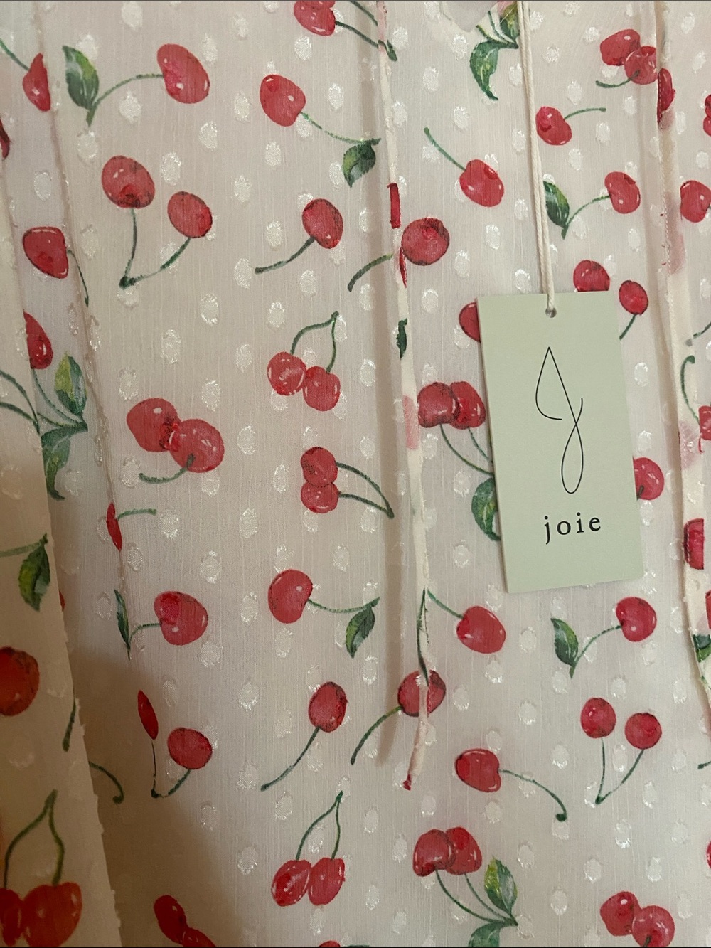 NWT Joie white cherry-print ruffles-trimmed sheer blouse size L
